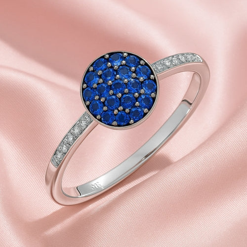 0.5 Ct Round Natural Blue Sapphire and Diamond Halo Ring in 9ct White Gold