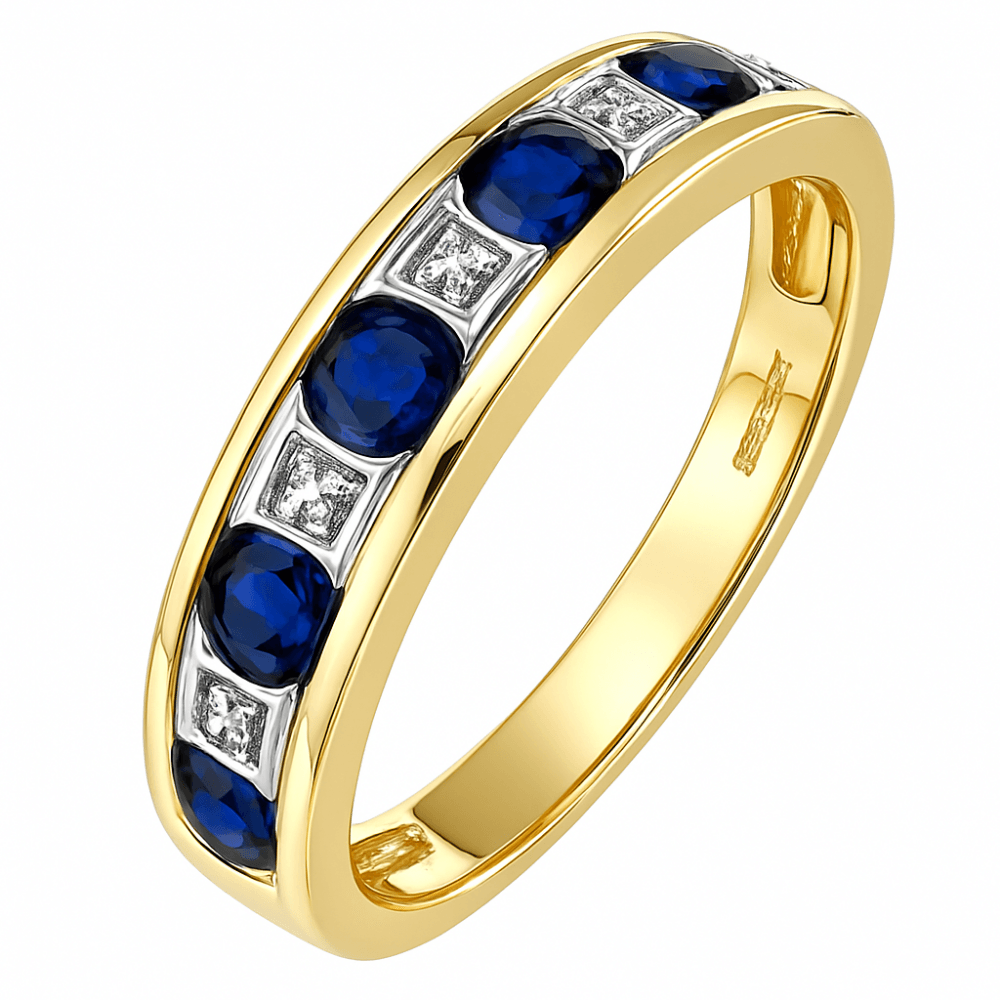 Round Brilliant Sapphire and 0.025ct Diamonds 9ct Eternity Ring