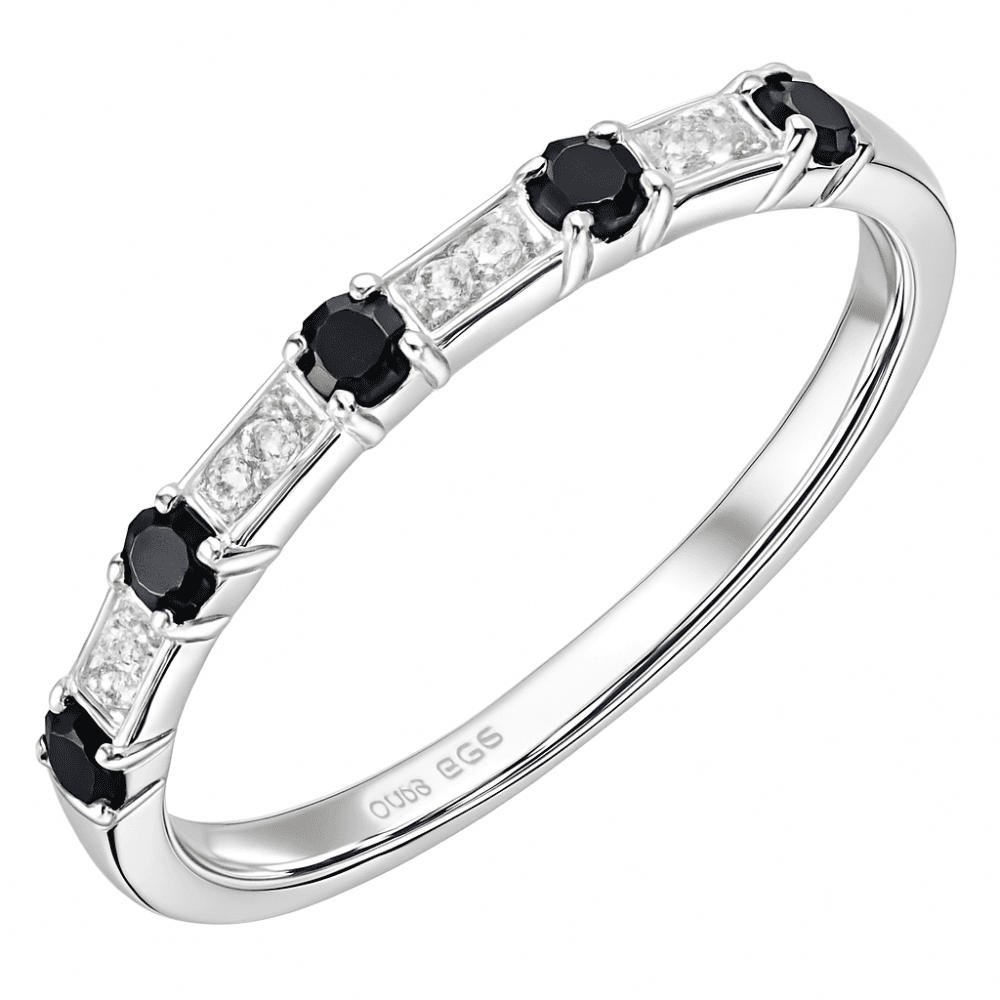 Natural Black Sapphire and Diamond Half Eternity Ring in 9ct White Gold