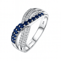 Blue Sapphire and Diamond Crossover Ring 9ct White Gold | Prime Jewellery