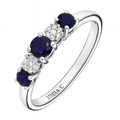 0.92 Ct Round Natural Blue Sapphire and Diamond Trilogy Ring in 9ct White Gold