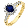 0.62 Ct Oval Natural Blue Sapphire and Diamond Victrian Halo Ring in 9ct Yellow Gold