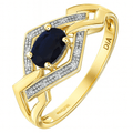 0.7 Ct Oval Natural Blue Sapphire and Diamond Art Deco Ring in 9ct Yellow Gold