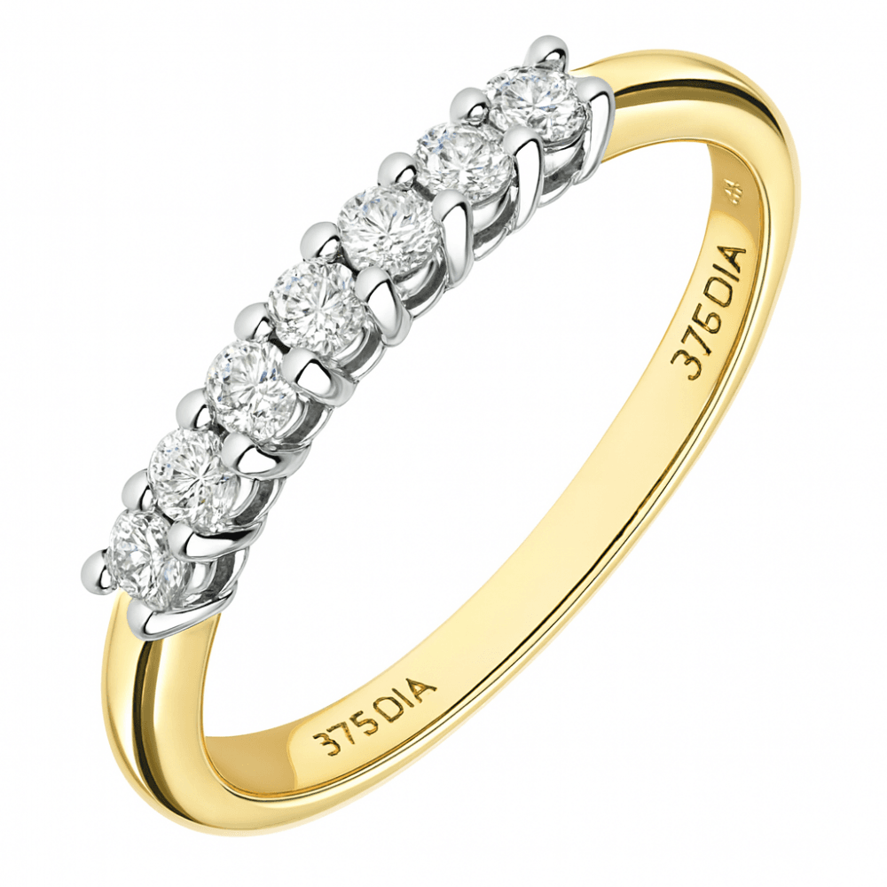9ct Gold 0.33 Carat Natural Diamond 7 Stone Engagement Ring