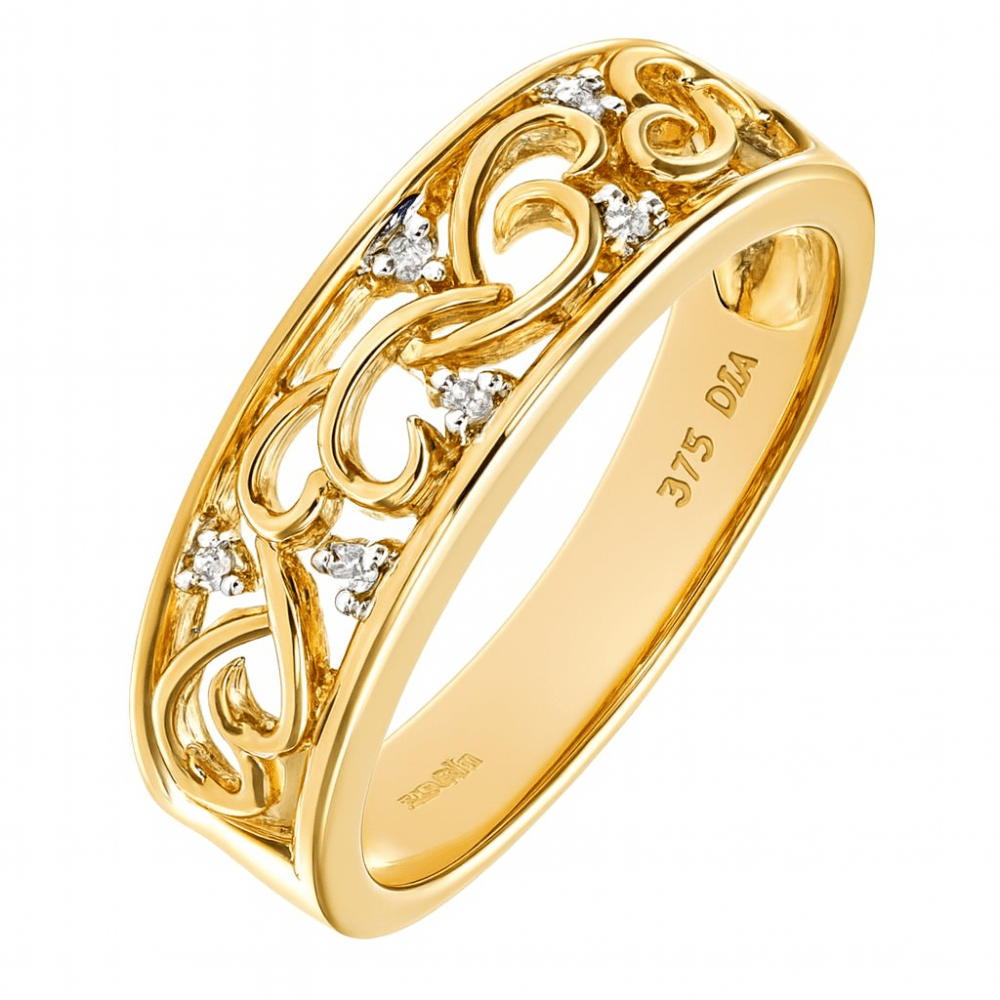 9ct Gold Natural Diamond Filigree Lattice Ring
