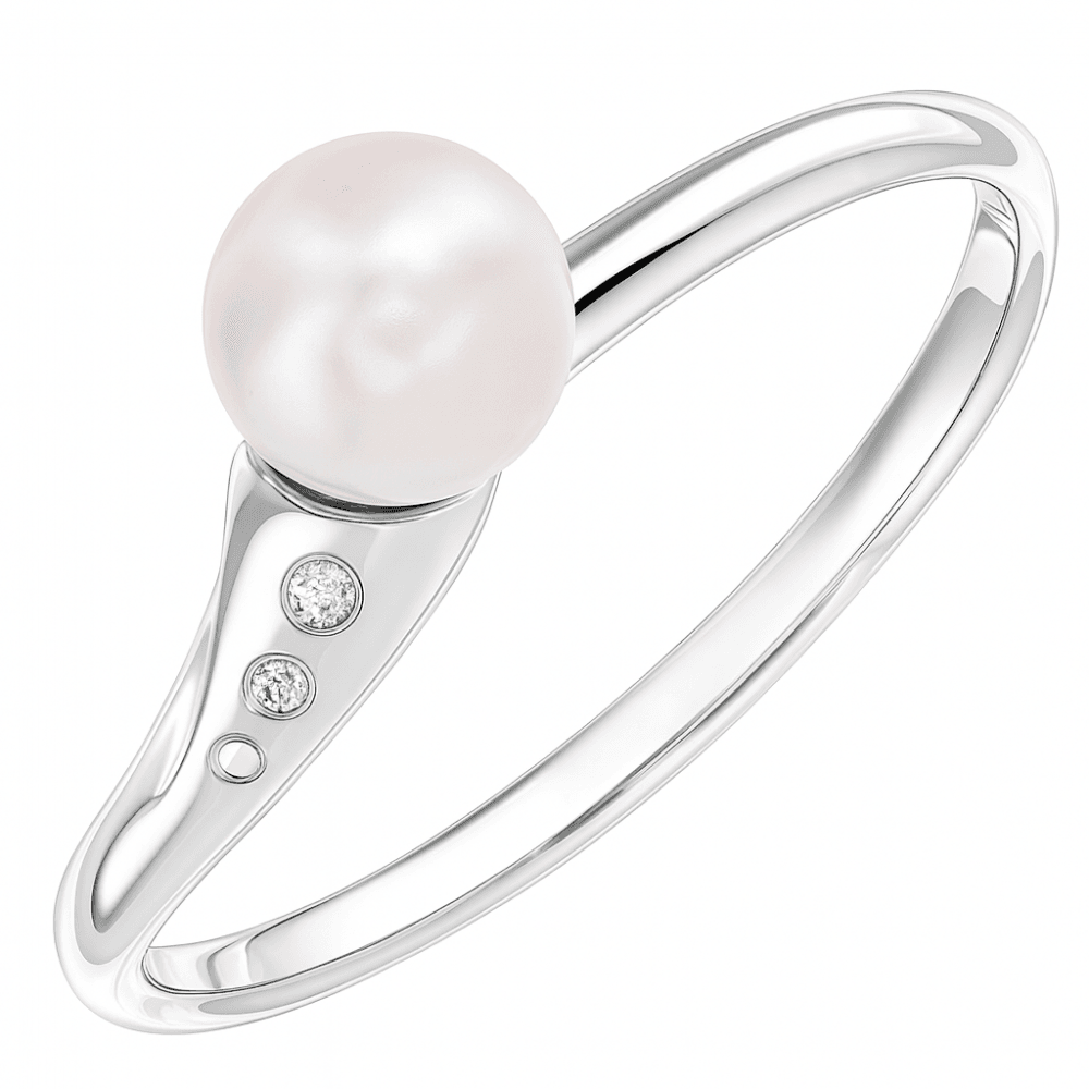 9ct White Gold 0.01ct Diamond And Cultured Pearl Ring