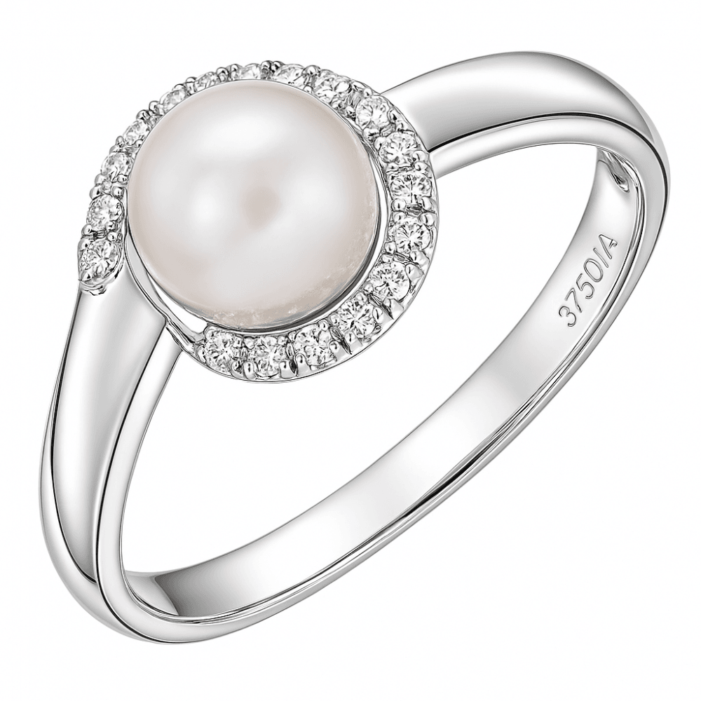 9ct White Gold 0.08ct Diamond And Cultured Pearl Ring