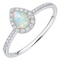 9ct White Gold Pear Opal and Diamond Teardrop Cluster Ring