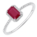 18ct White Gold Octagon Ruby and 0.10ct Diamond Cluster Ring