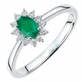 18ct White Gold 0.50ct Oval Emerald and 0.15ct Diamond Starburst Halo Ring