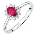 18ct White Gold Oval Ruby and 0.15ct Diamond Cluster Ring