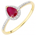 18ct Yellow Gold Pear Ruby and 0.10ct Diamond Teardrop Cluster Ring