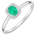 9ct White Gold 0.35ct Emerald and 0.08ct Diamond Halo Ring