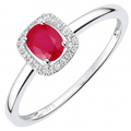 9ct White Gold Oval Ruby and 0.08ct Diamond Cluster Ring