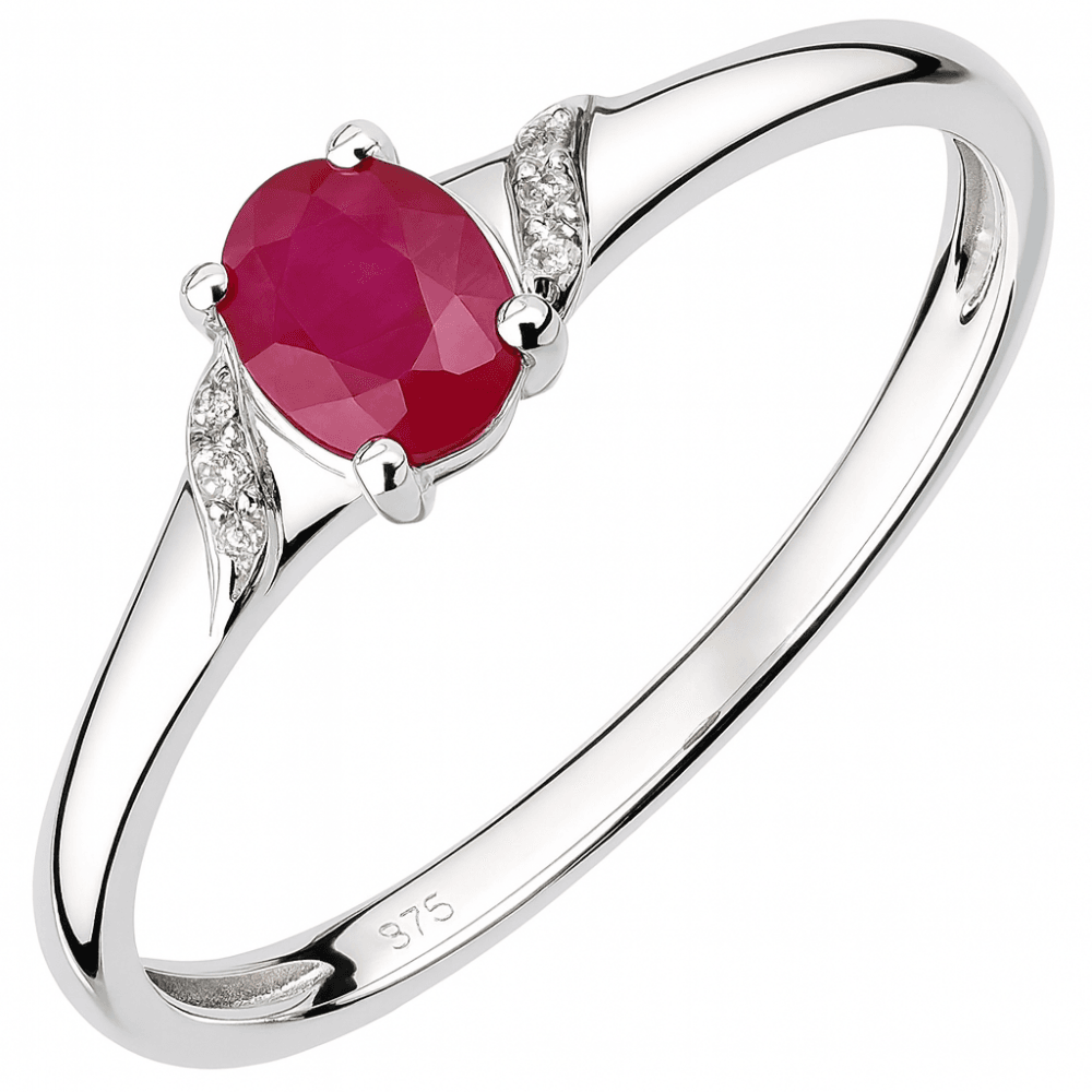 9ct White Gold Oval Ruby and 0.02ct Diamond Shoulders Engagement Ring