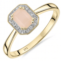 9ct Yellow Gold Octagon Pink Opal and 0.08ct Diamond Cluster Ring