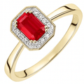9ct Yellow Gold Octagon Ruby and 0.08ct Diamond Cluster Ring