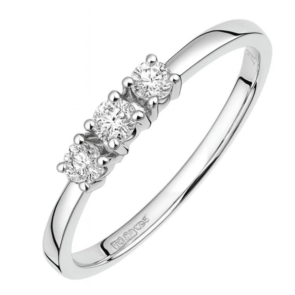 18ct White Gold 0.20 Carat Natural Diamond Trilogy Engagement Ring, I1 H-I