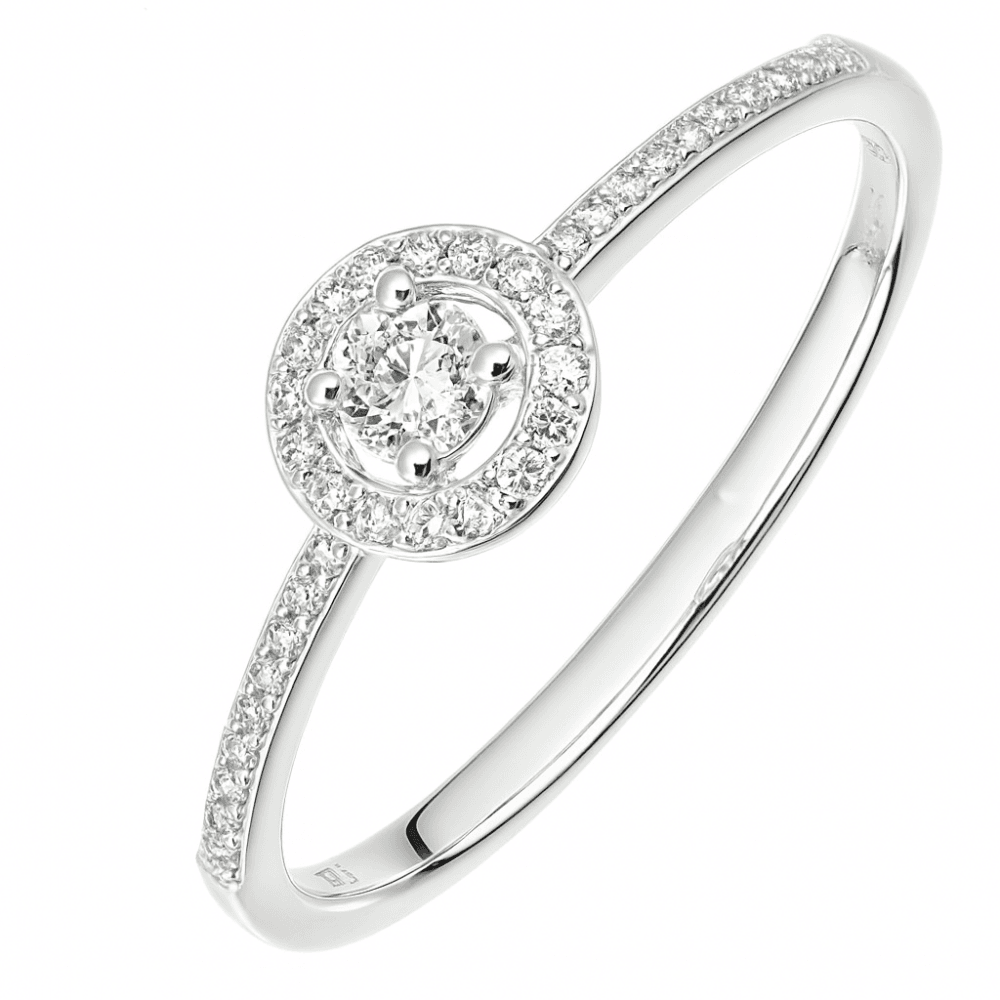 Diamond Halo Engagement Ring 9ct White Gold | Prime Jewellery