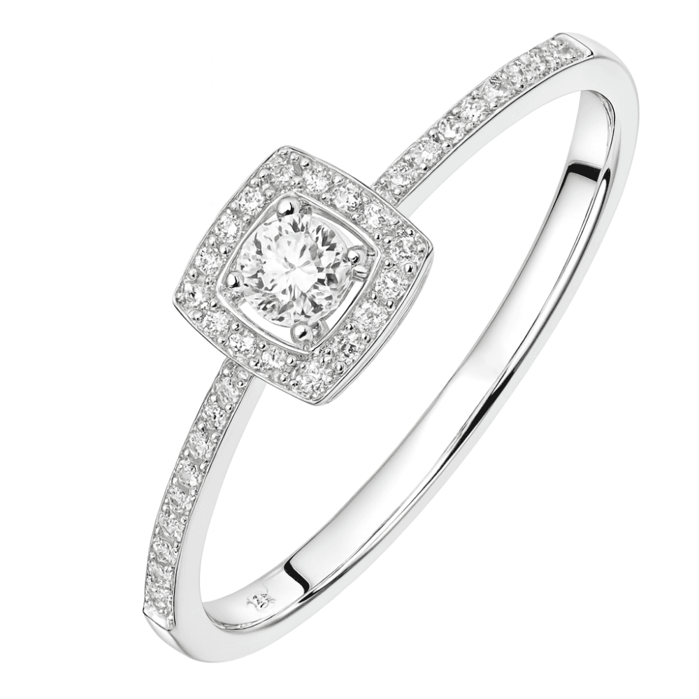 9ct White Gold 0.21 Carat Natural Diamond Halo Engagement Ring, I1-I2 H-I