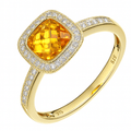 1.2 Carats Citrine Cushion and Diamond Halo Ring in 9ct Yellow Gold