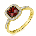 9ct Yellow Gold Cushion Garnet and 0.13ct Diamond Halo Ring