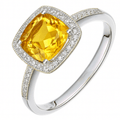 2 Carats Citrine Cushion and Diamond Halo Ring in 9ct White Gold