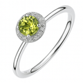 9ct White Gold Peridot and 0.05ct Diamond Cluster Halo Ring