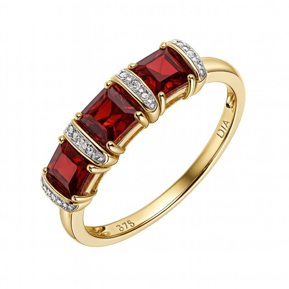 9ct Yellow Gold Garnet & 0.02ct Diamond Eternity Ring