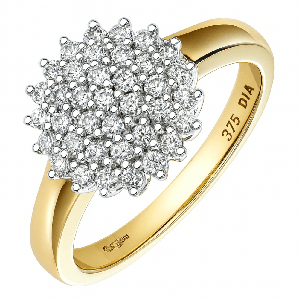 Diamond Cluster Ring 9ct Gold | Prime Jewellery