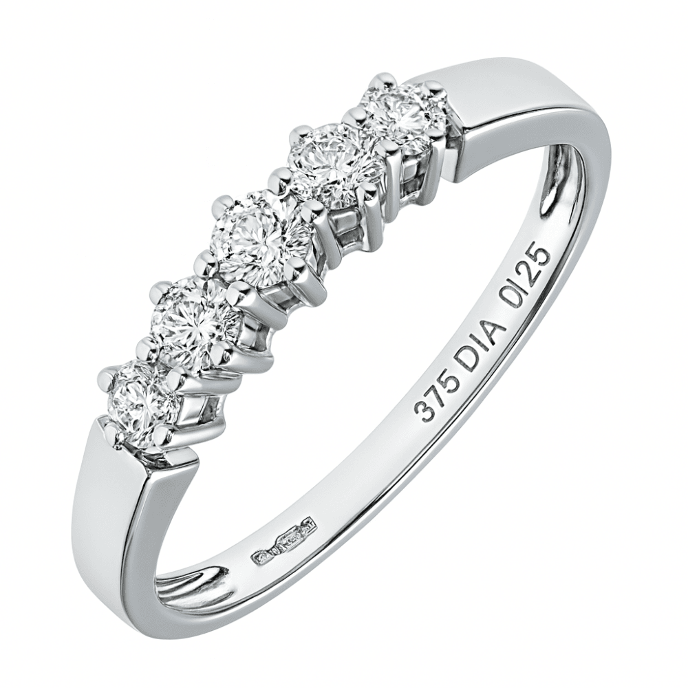 9ct White Gold 0.25 Carat Natural Diamond 5 Stone Band Ring