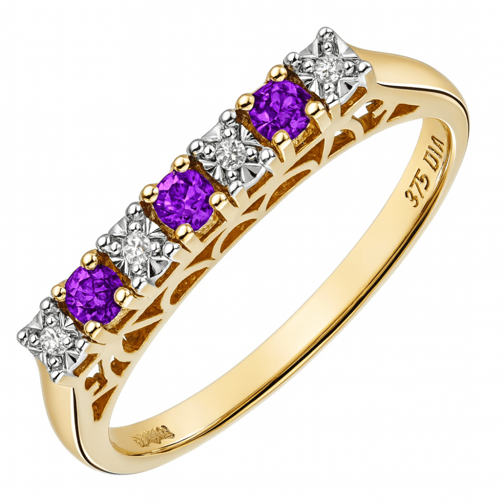 Amethyst and Diamond Eternity Ring 9ct Yellow Gold | Prime Jewellery