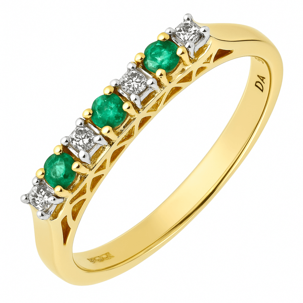 9ct Yellow Gold Round Emerald & Diamond Eternity Ring