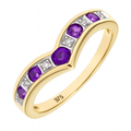9ct Yellow Gold Amethyst & 0.02ct Diamond Wishbone Ring