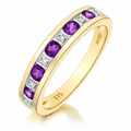 9ct Yellow Gold Amethyst & 0.02ct Diamond Eternity Ring