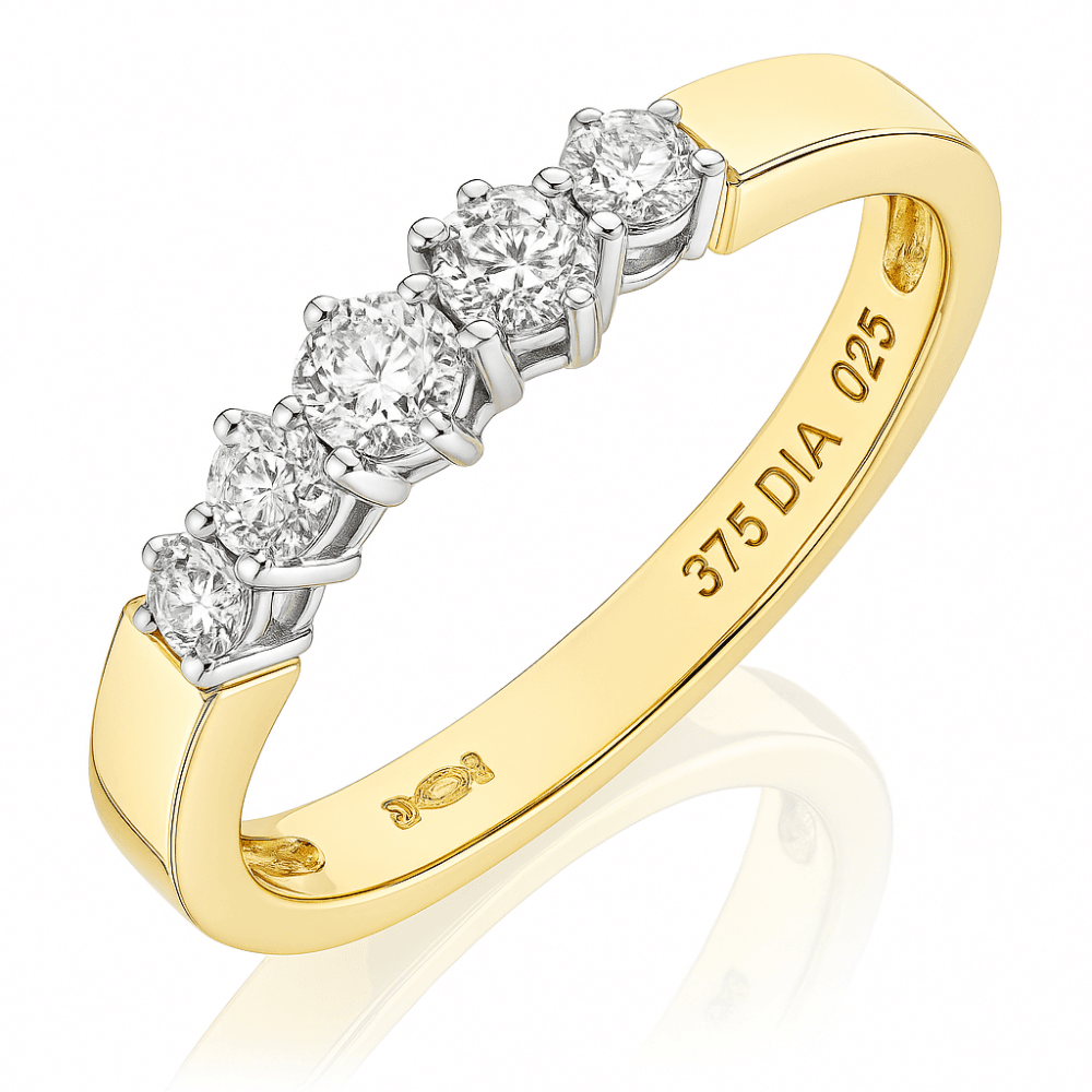 Diamond 5 Stone Band Ring 9ct Gold | Prime Jewellery