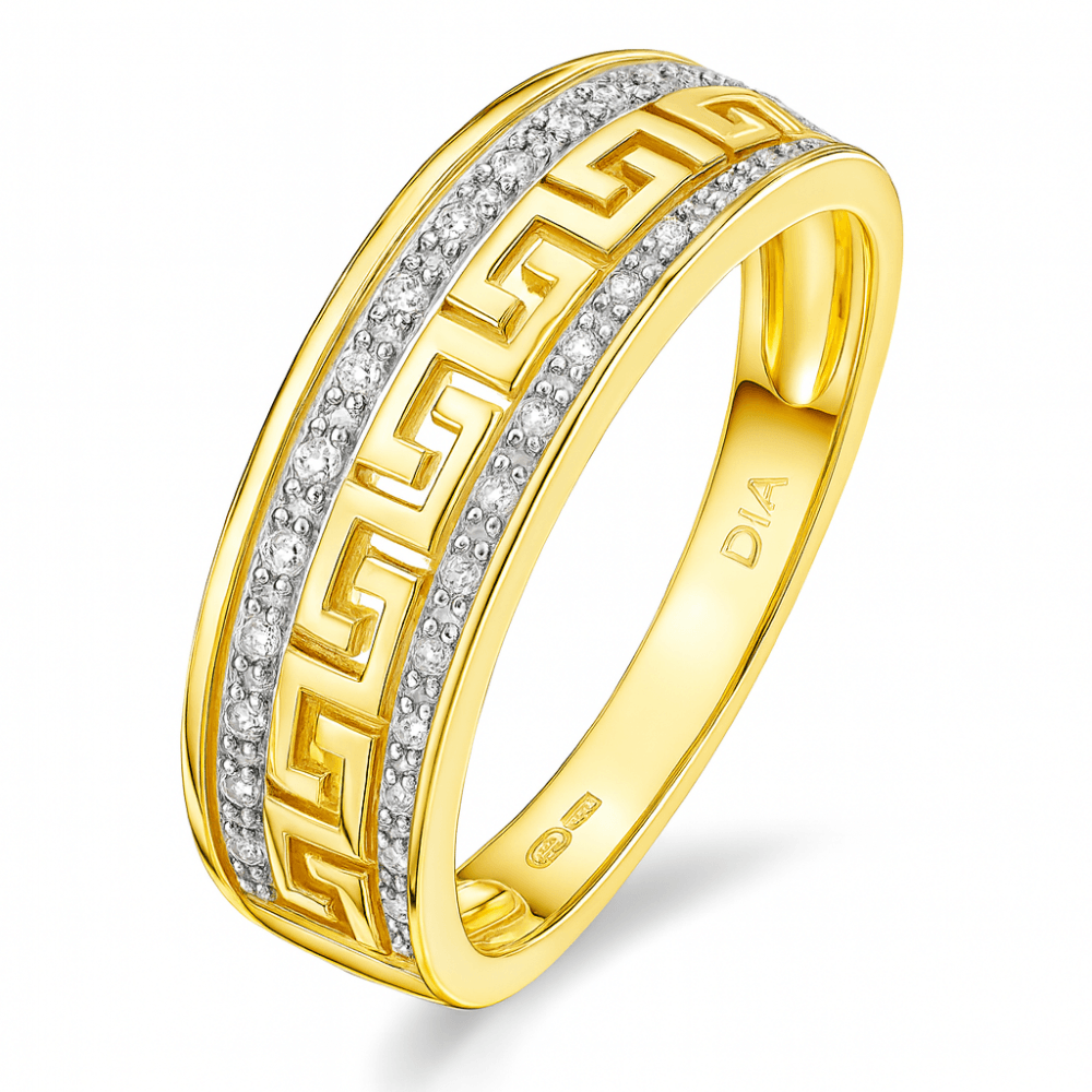 9ct Gold Natural Diamond Greek Key Band Ring