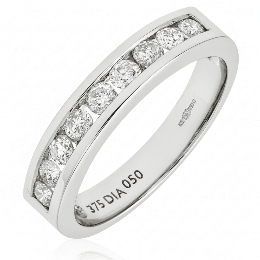 9ct White Gold 0.50 Carat Natural Diamond Channel Set Eternity Band Ring