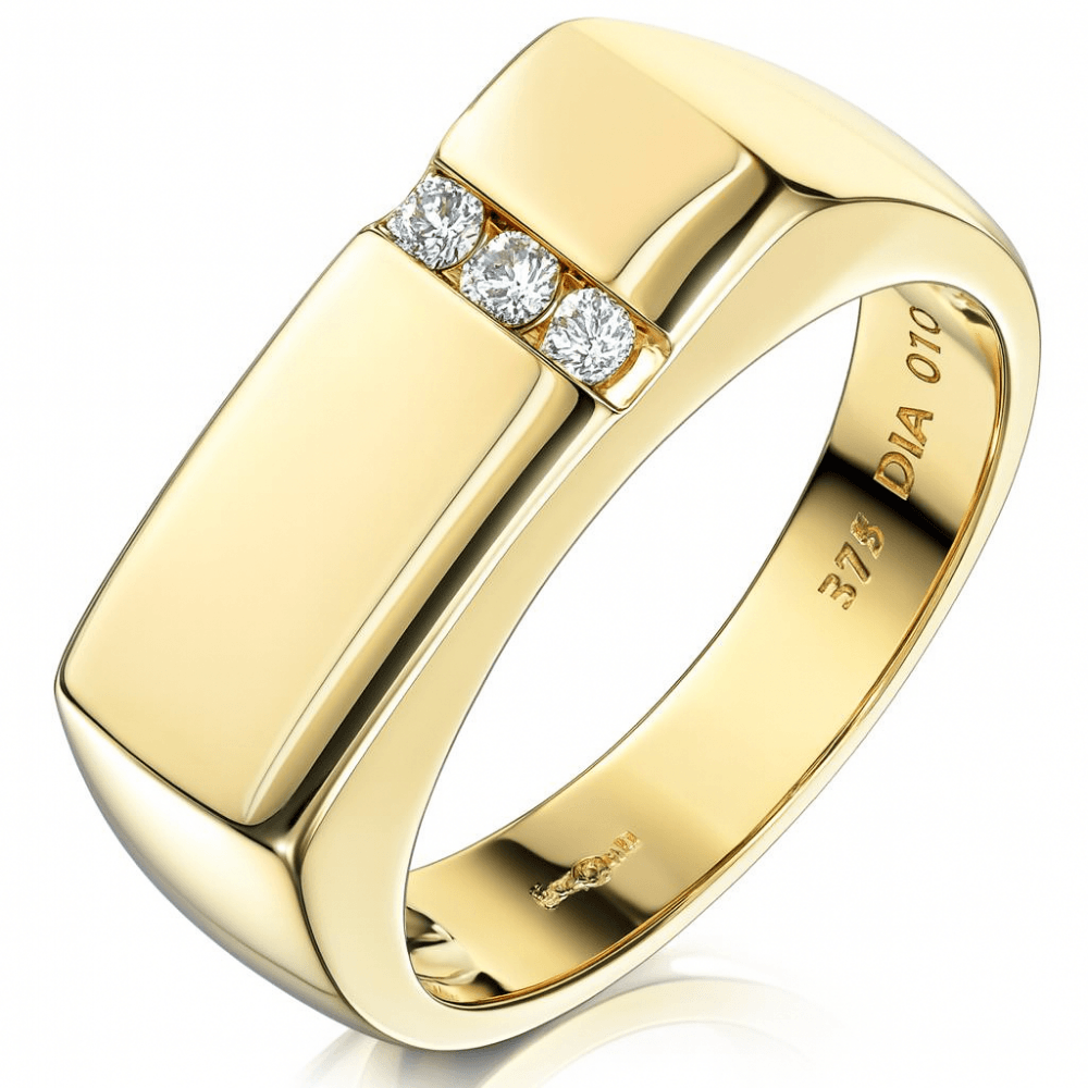 9ct Gold 0.10 Carat Natural Diamond Wedding Mens Ring