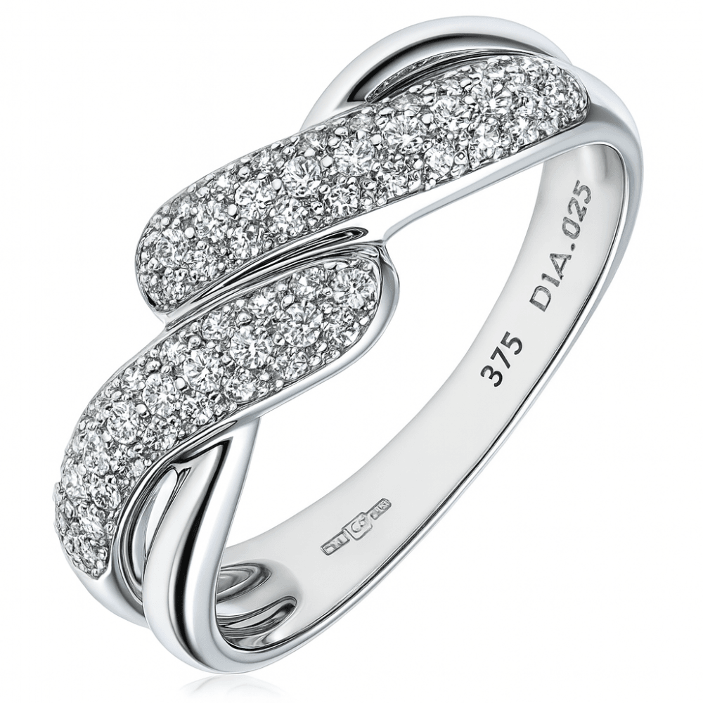 9ct White Gold 0.25 Carat Natural Diamond Crossover Bypass Ring