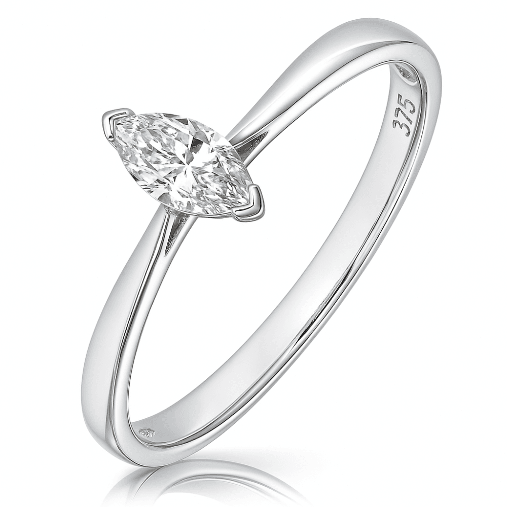 9ct White Gold 0.25 Carat Natural Diamond Marquise Solitaire Engagement Ring