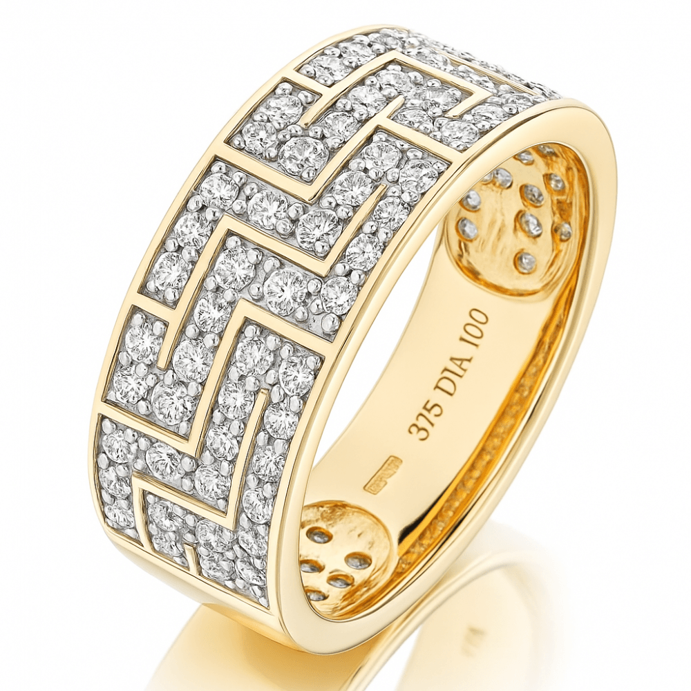 9ct Gold 1 Carat Natural Diamond Puzzle Mens Ring