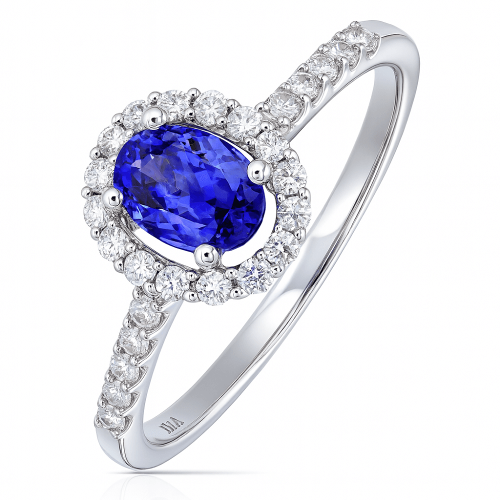 Tanzanite and Diamond Cluster Ring 9ct White Gold | Prime Jewellery