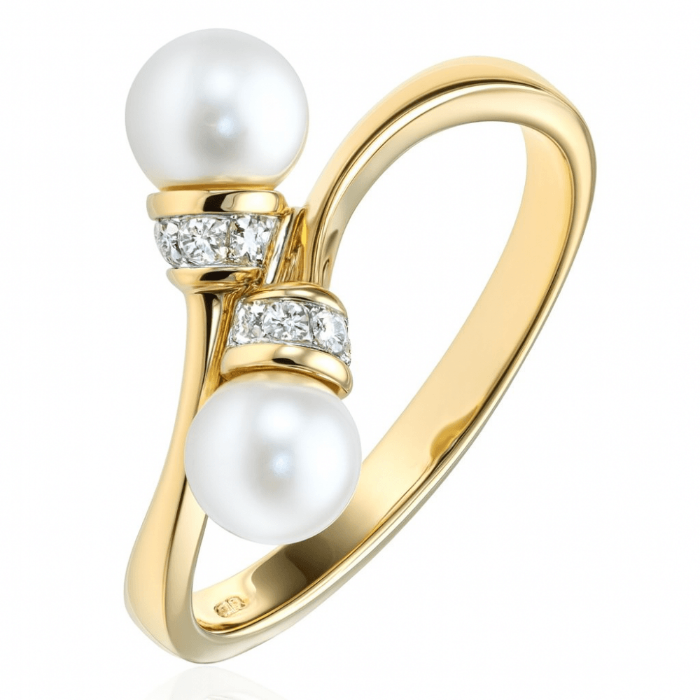 9ct Yellow Gold Pearl & 0.01ct Diamond Ring