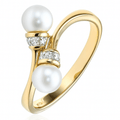9ct Yellow Gold Pearl & 0.01ct Diamond Ring
