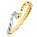 9ct Yellow and White Gold 0.10 Carat Natural Diamond Solitaire Bypass Engagement Ring