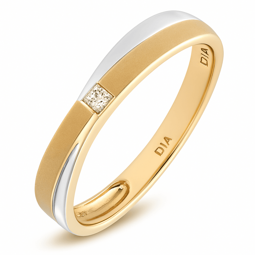 9ct Yellow and White Gold Natural Diamond Crossover Wedding Band Ring