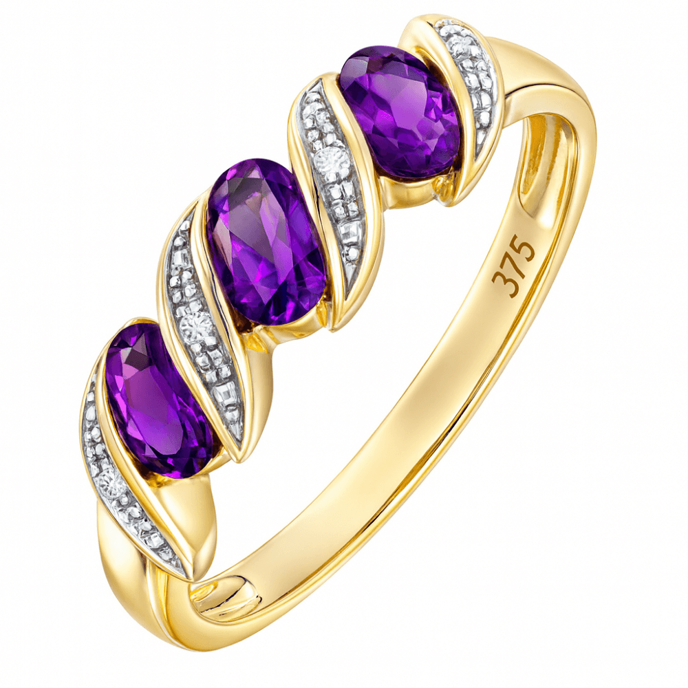 Diamond and Amethyst Eternity Ring 9ct Yellow Gold | Prime Jewellery