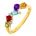 9ct Yellow Gold 0.02ct Diamond and Multi Gem Stone Ring