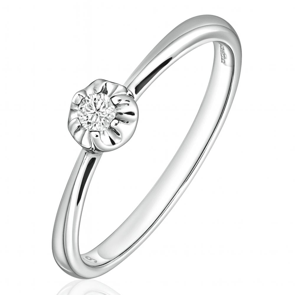 9ct White Gold Natural Diamond Solitaire Engagement Ring